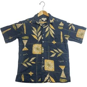 TORI RICHARD Hawaiian Shirt  Japan Fabric Dark Blue Tropical Cotton  Lawn Size L